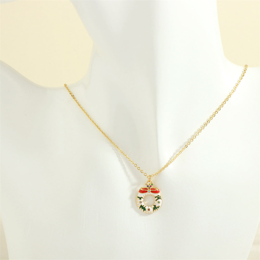 Wholesale Christmas Series Necklace Simple Peace Tree Holiday Elements Micro-inlaid Oil Drop Pendant