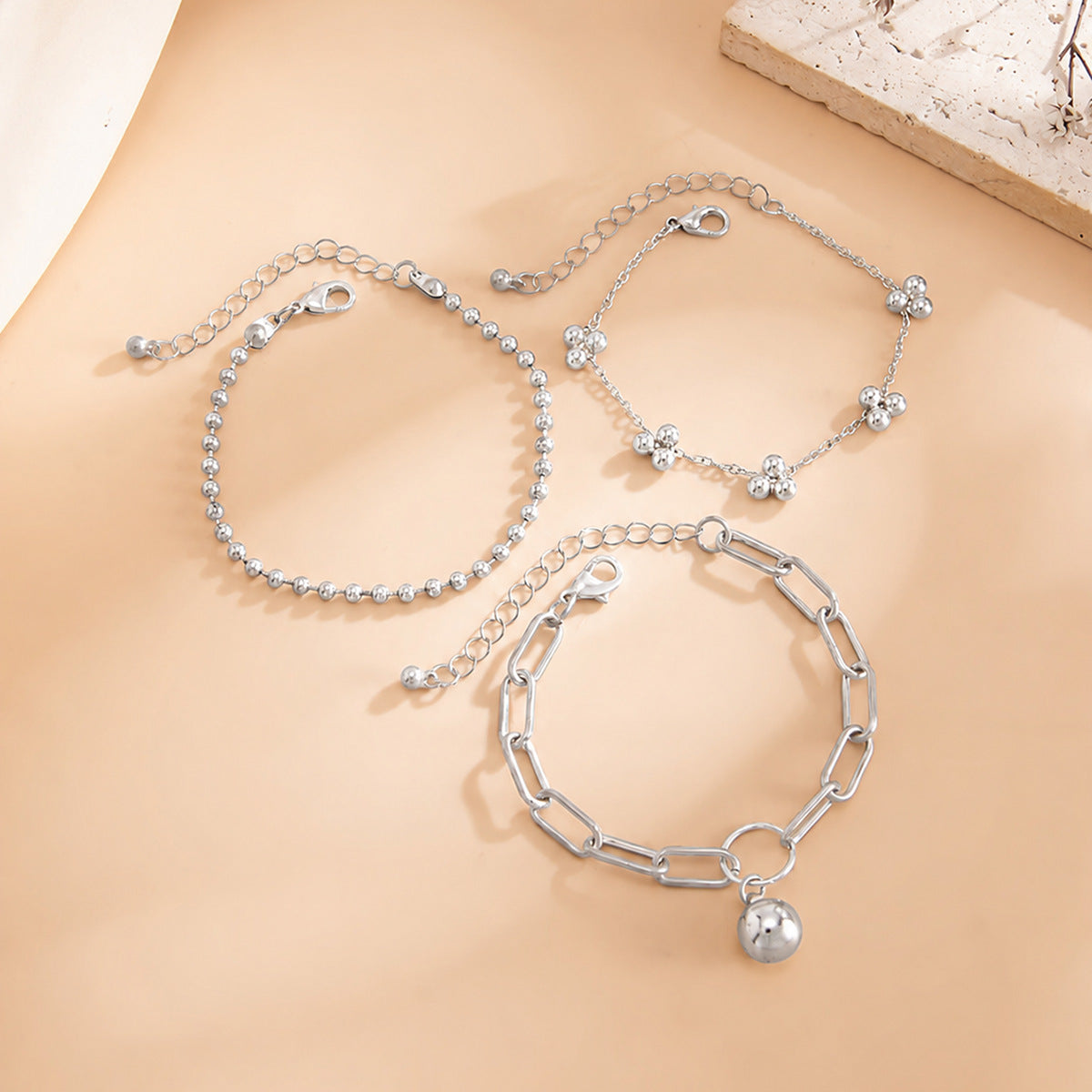 Wholesale Punk Hip Hop Geometric Bead Chain Bracelet Zinc Alloy Gold Tone Women S Everyday Fashion Jewelry Accessory
