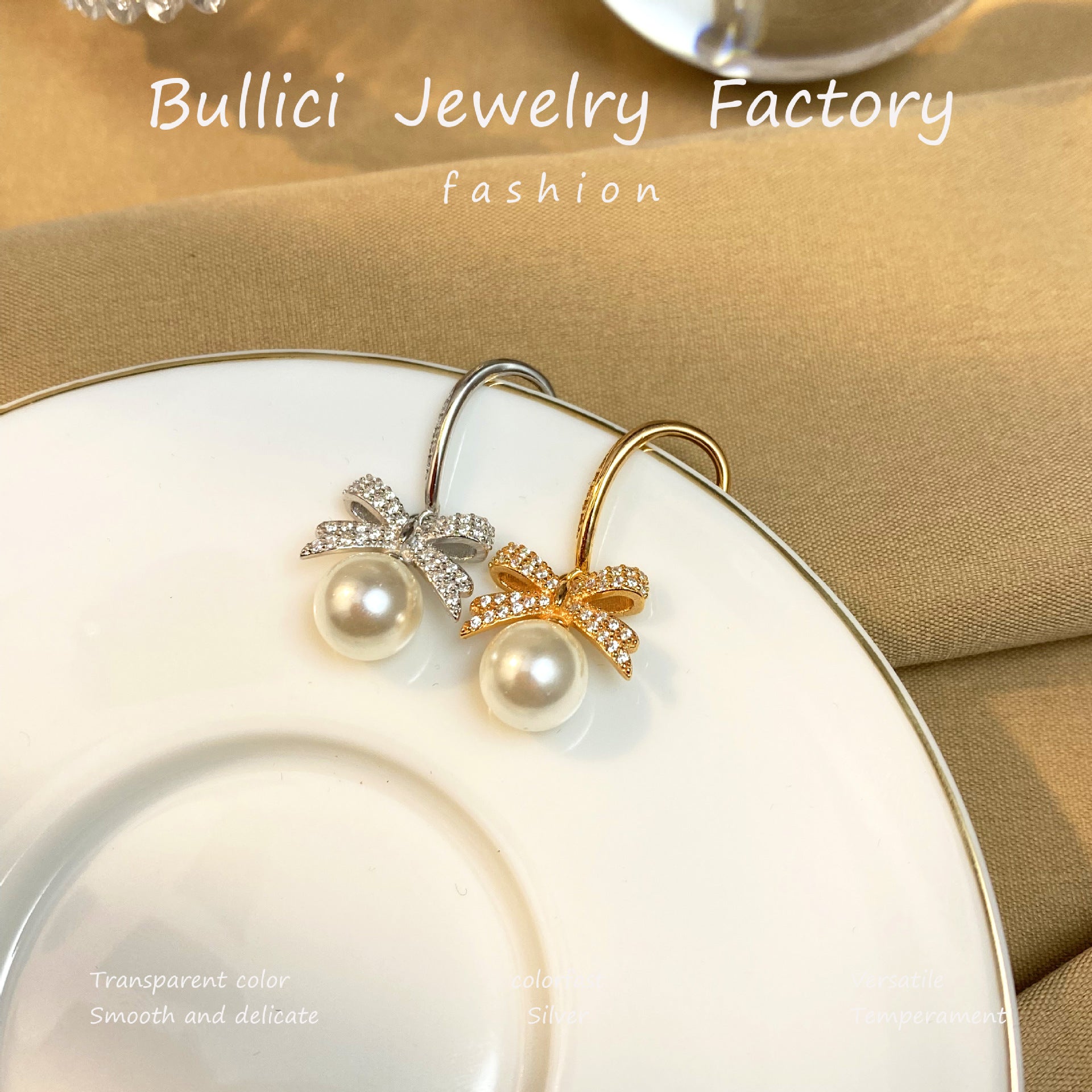 Wholesale  S925 Pure Silver Ear Hook Bow Pearl Earrings