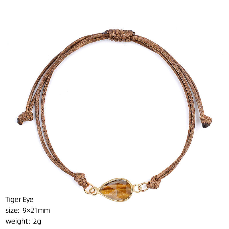 Wholesale Adjustable Woven Tiger Eye Stone Teardrop Bracelet Fashion Accessory Gift