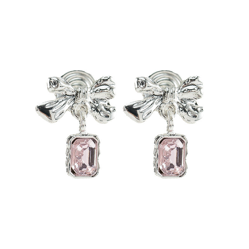 Wholesale light luxury bow pink stud earrings