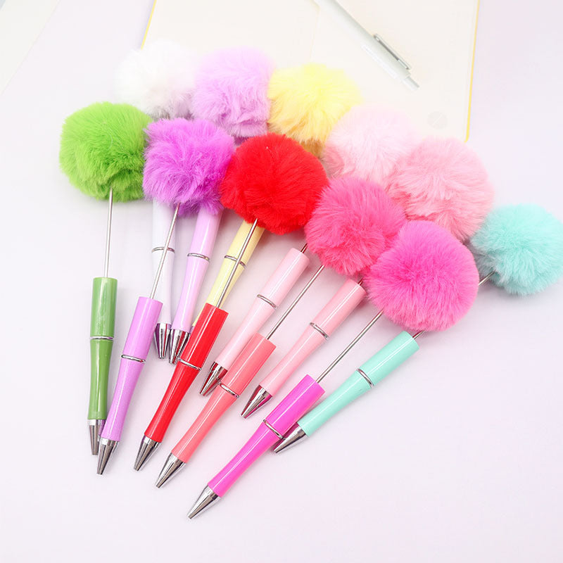 Wholesale Pom Pom Beadable Pen Leopard Print Hair Ball DIY Beaded Ballpoint Pen ACC-PN-CY003