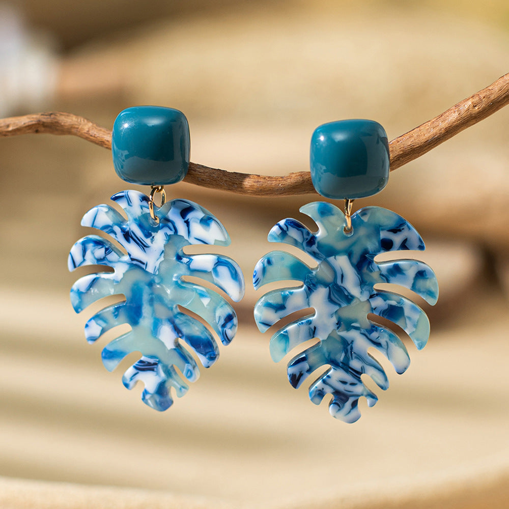 Wholesale exaggerated leaf acrylic acetic acid plate earrings