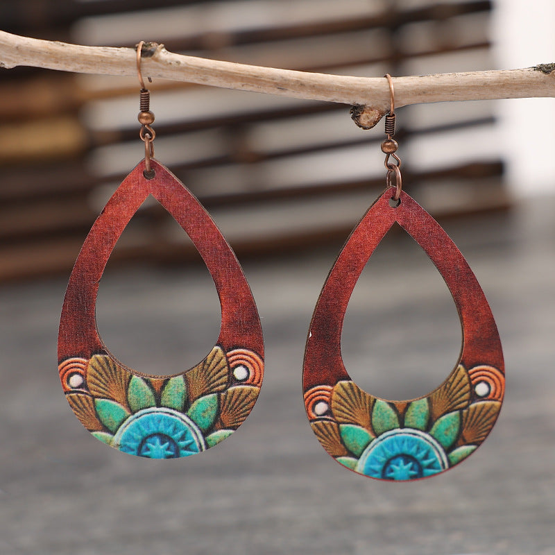 Wholesale Hollow Wooden Bohemian Earrings Handmade Trendy Gift