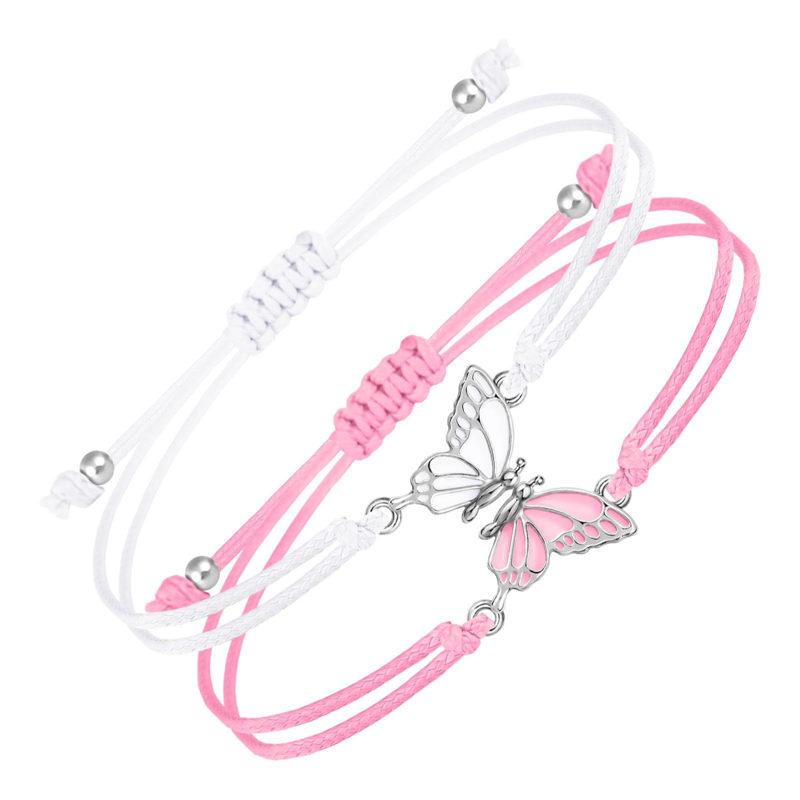 Wholesale Handmade Crystal Butterfly Friendship Bracelet Adjustable Wax Cord Gift for Couples