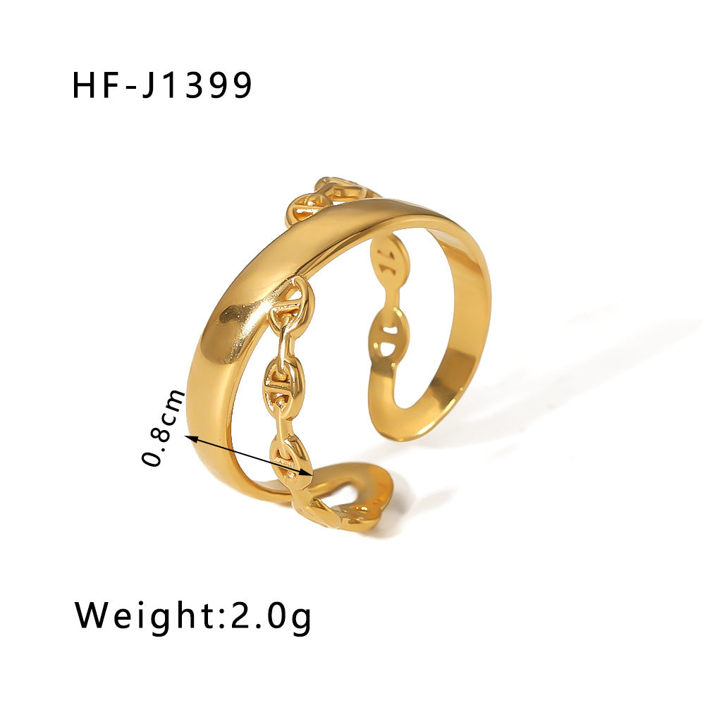 Wholesale Leaf Geometric Hollow Flower 18k Gold Plated Snake Shaped Titanium Steel Ring Stainless Steel ACC-RS-Xiny002