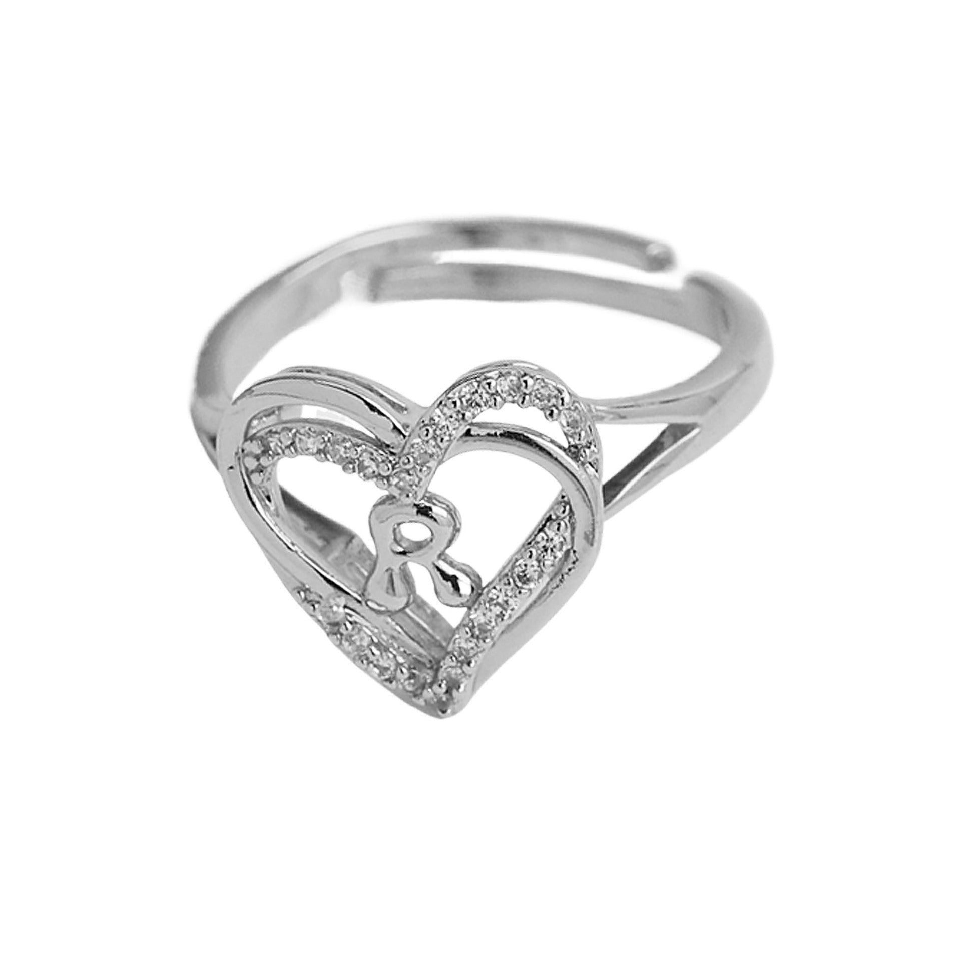 Wholesale silver love heart-shaped 26 English letters open heart women's ring