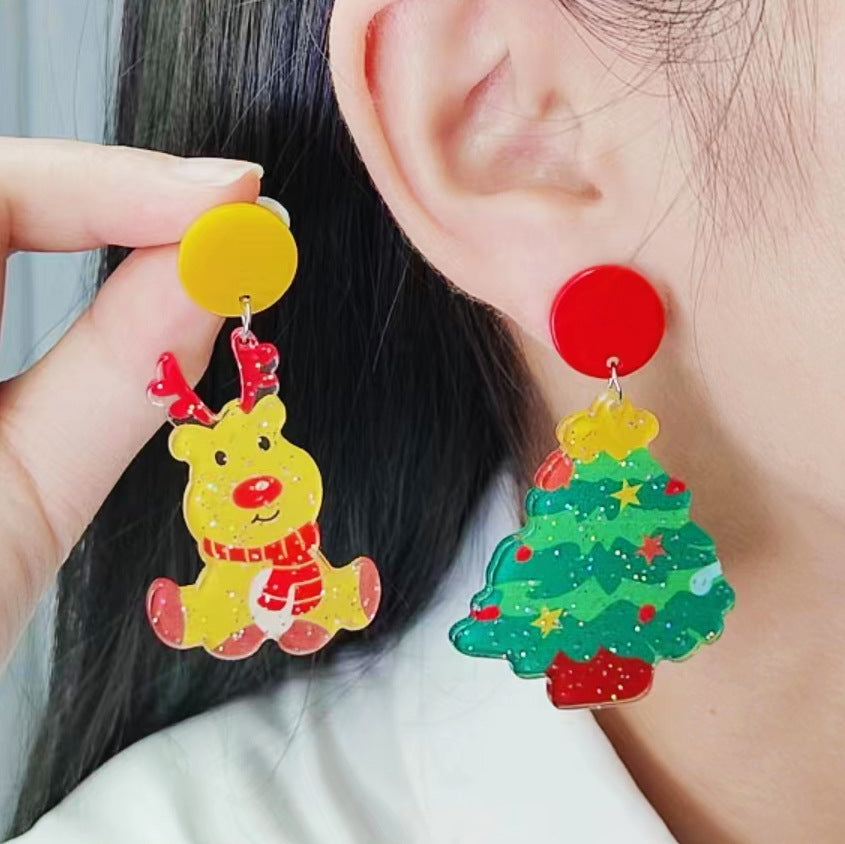 Wholesale Christmas Cartoon Acrylic Christmas Tree Deer Snowflake  Earrings