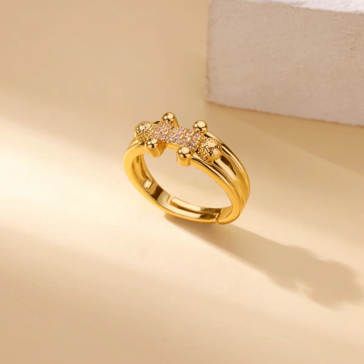 Wholesale Stainless steel zircon adjustable heart flower and butterfly ring