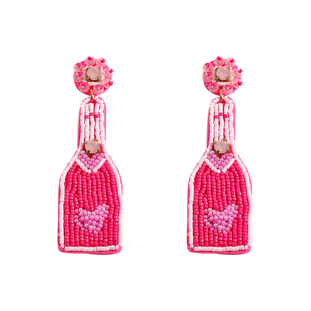 Wholesale Handmade Beaded Rice Ball Wine Bottle Earrings ACC-ES-JiaQi009