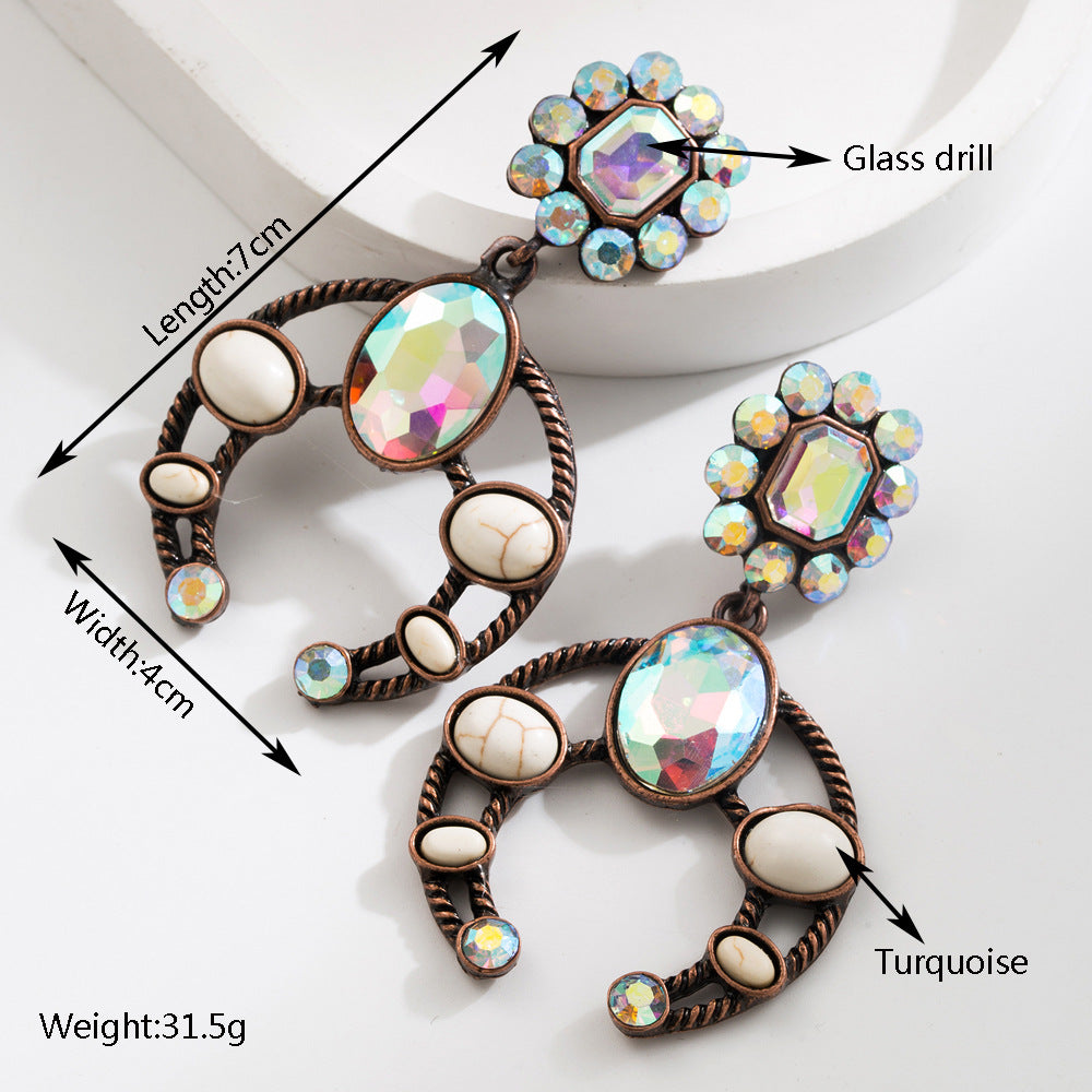 Wholesale Alloy Turquoise Geometric Drop Earrings Bohemian Style Fashion Accessory