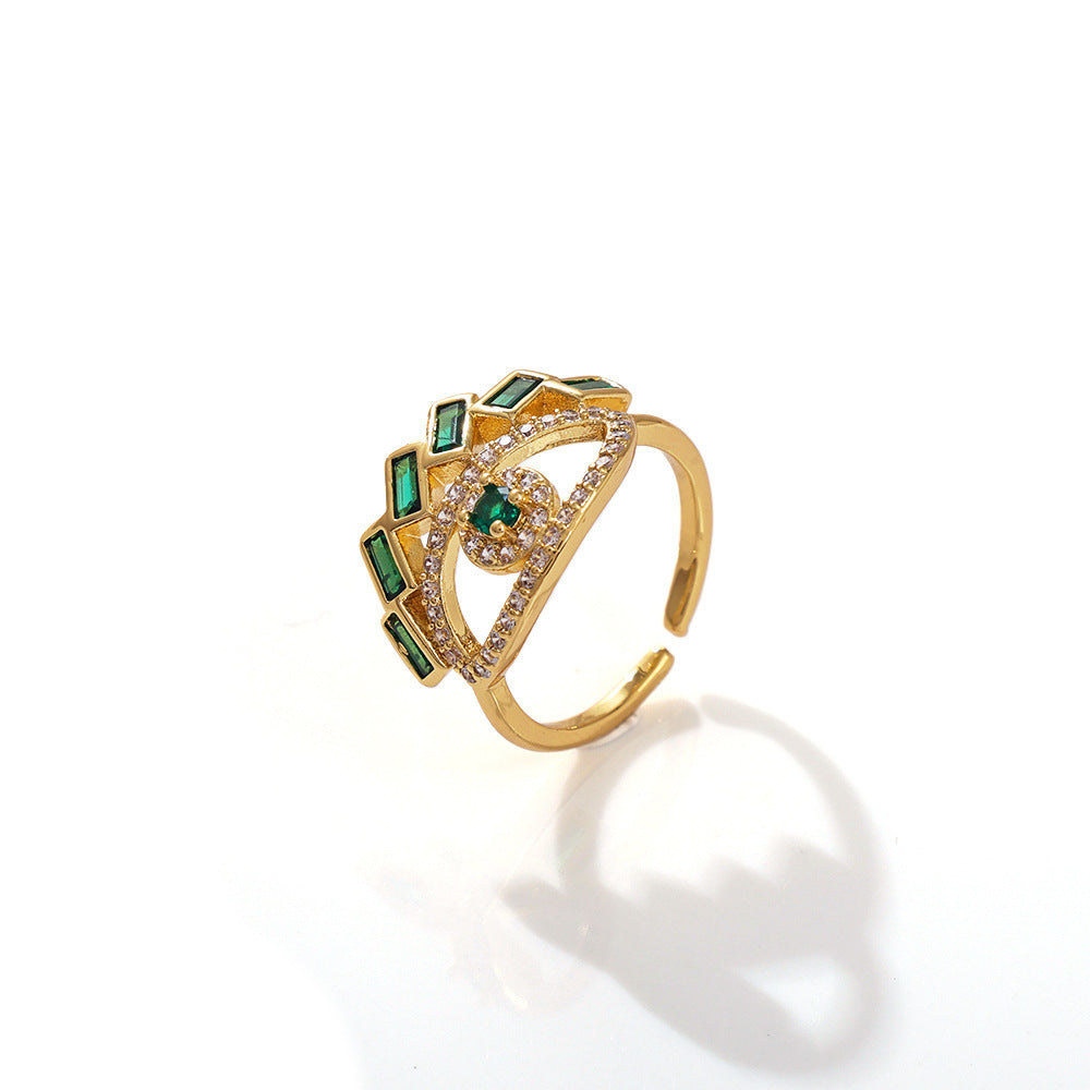 Wholesale Gold Plated Copper Zircon Open Ring with Crown Design Jewelry Accessory Gift