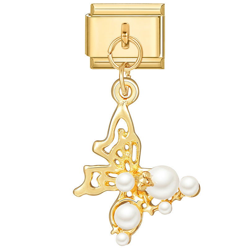 Wholesale Italian Charm Bracelet 9mm DIY Splicing Gold Heart Pendant Stainless Steel Composable Bracelet