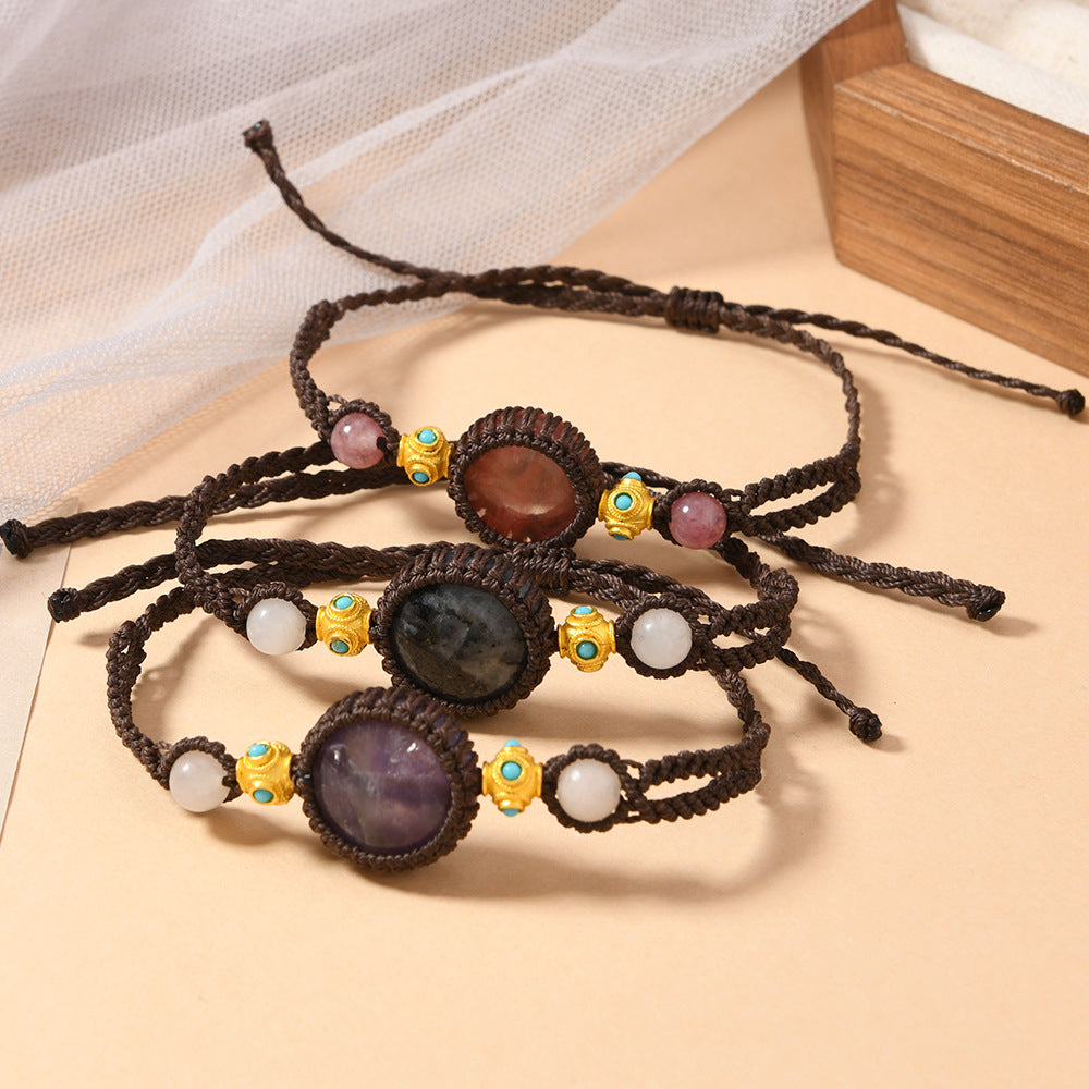 Wholesale Retro Handmade Adjustable Natural Stone Bracelet Geometric Black Glitter Beads Unisex Fashion Accessory Gift