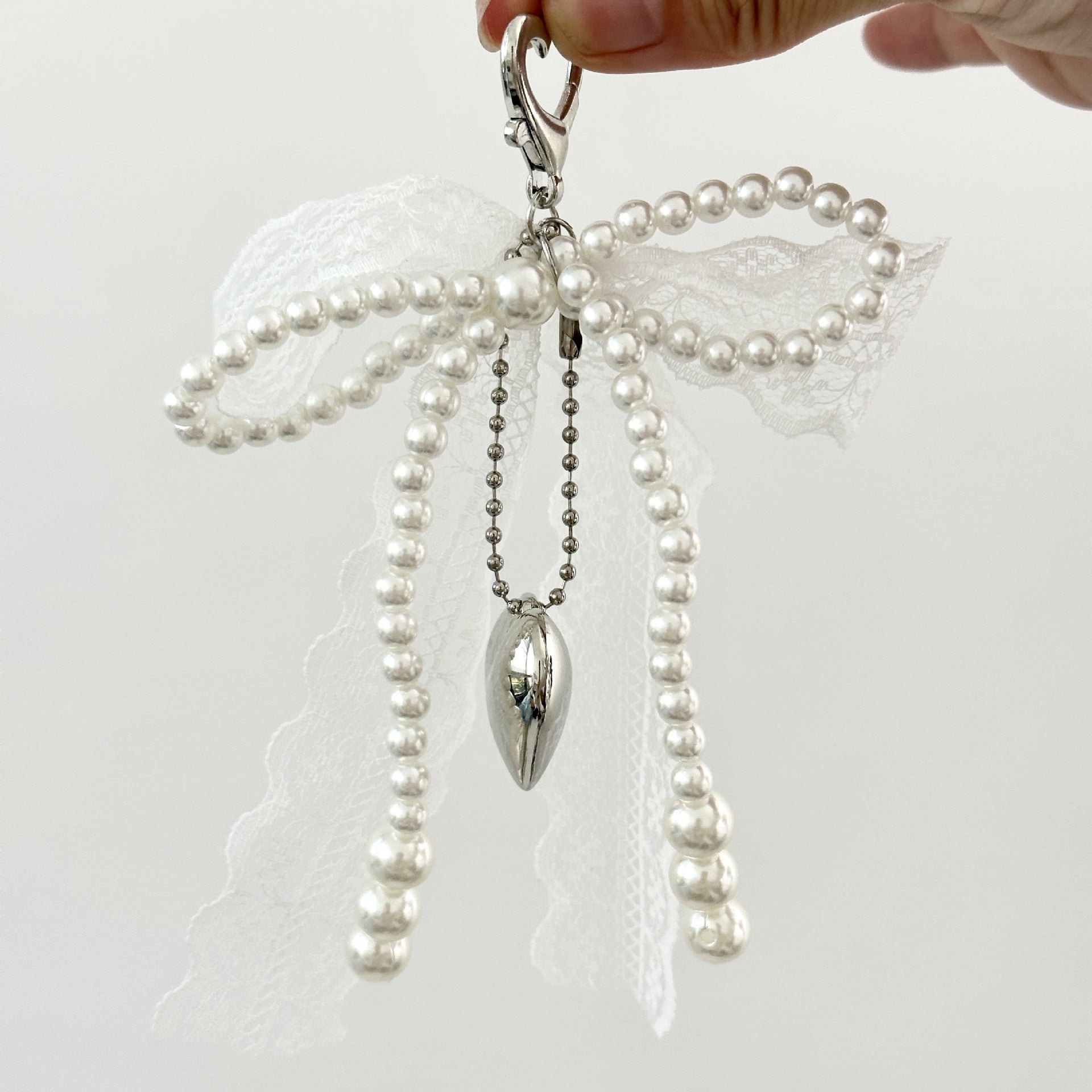 Wholesale  Heart Lace Pearl Bow Keychains