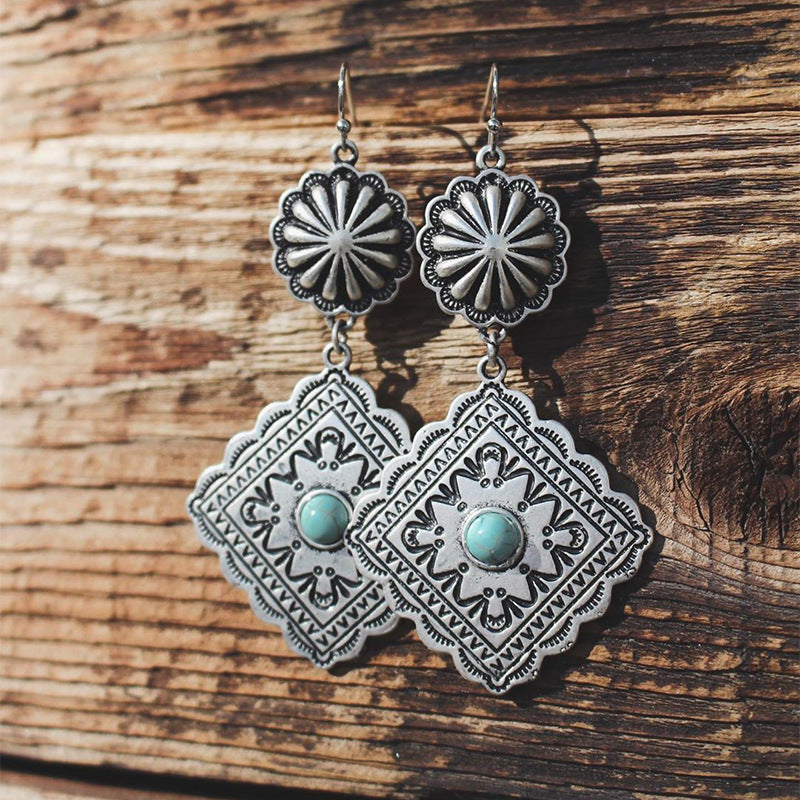 Wholesale  vintage turquoise pumpkin flower earrings