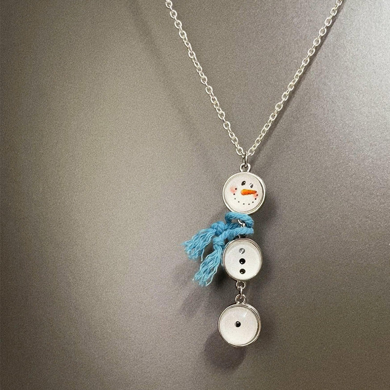 Wholesale White Snowman Button Necklace Christmas Sweater Chain