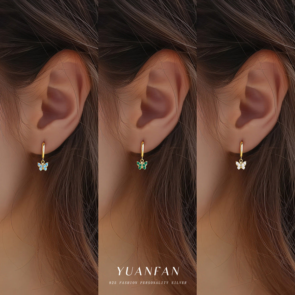 Wholesale S925 sterling silver butterfly zircon geometric earrings