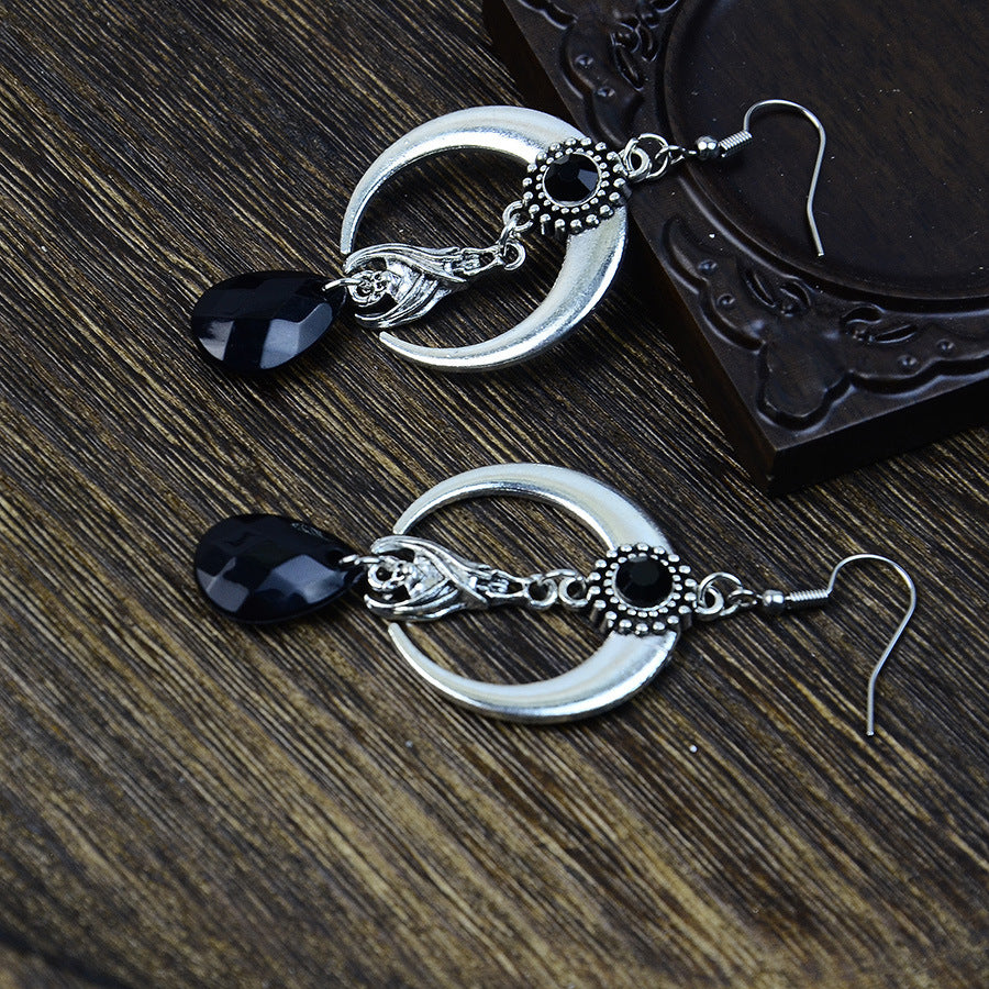 Wholesale Trendy Vampire Bat Moon Pendant Earrings Black Zinc Alloy  Jewelry Accessory