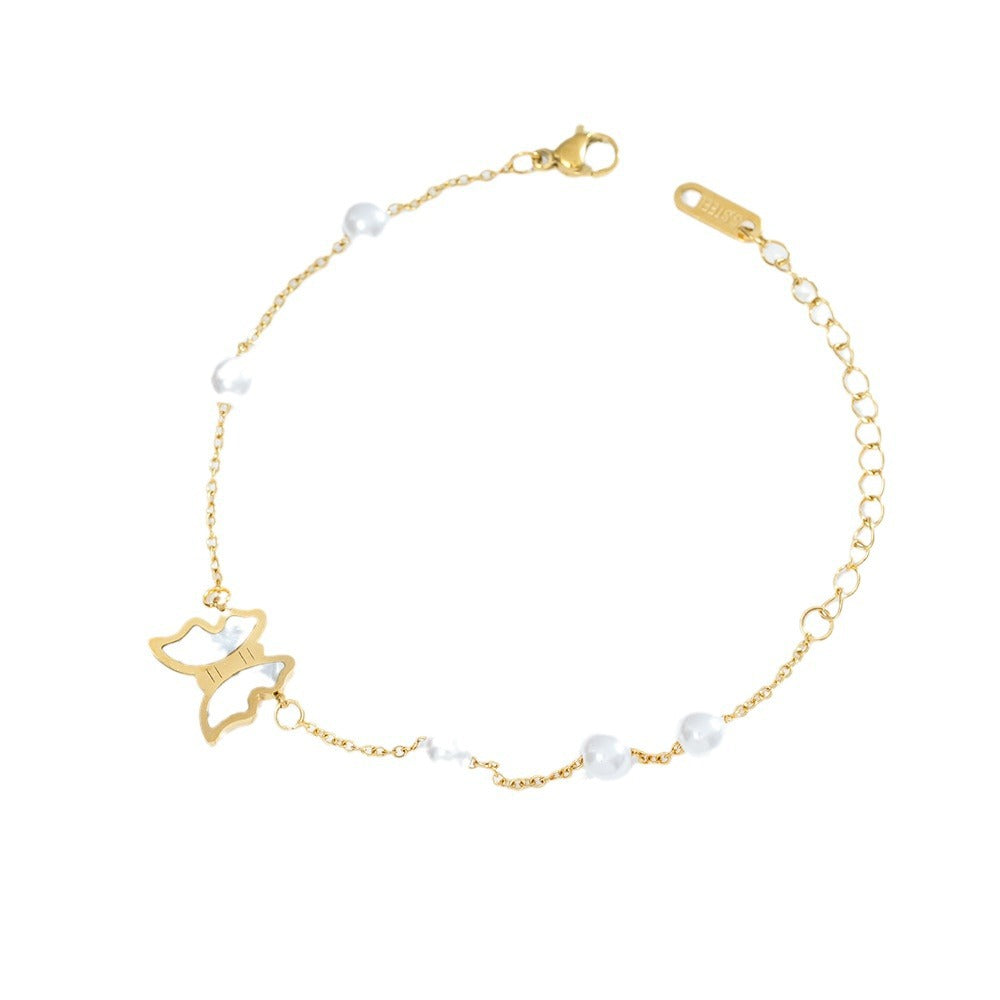 Wholesale Titanium Steel Retro Butterfly Pearl Bracelet - Fashion Jewelry Accessory,  Gift for Women