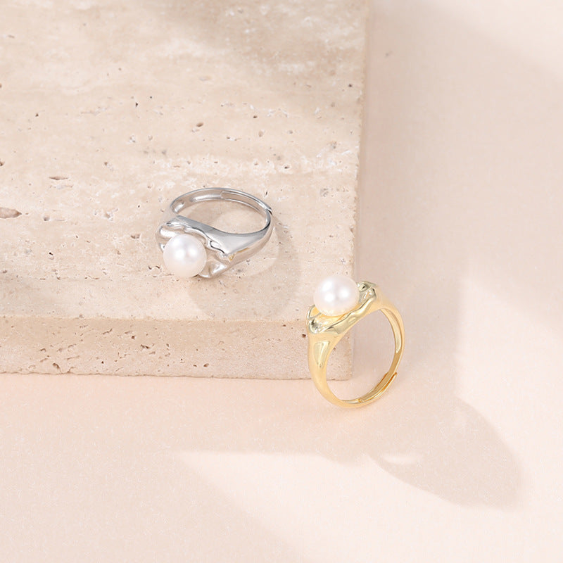 Wholesale S925 Sterling Silver Pearl Ring  Open Personality Rings