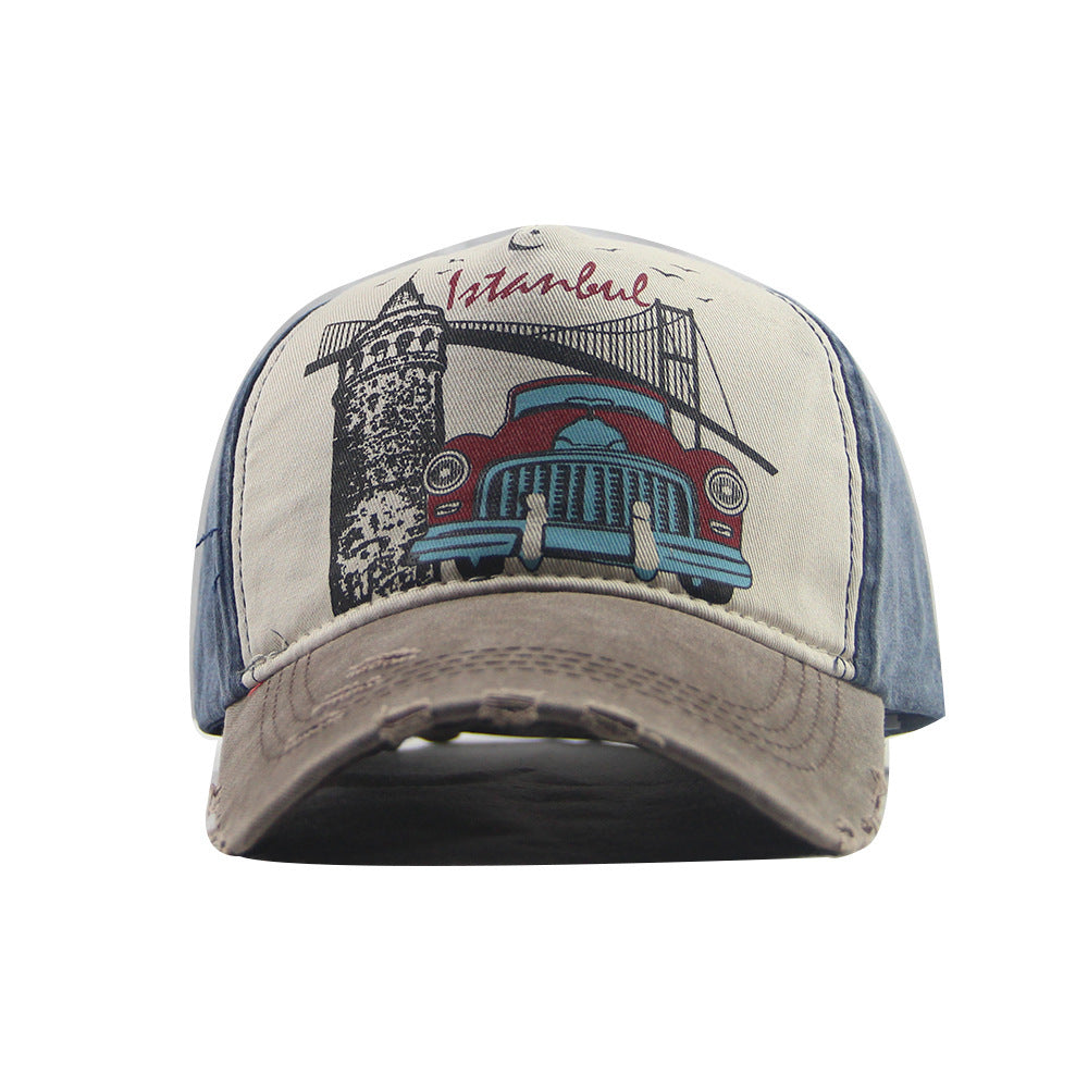 Wholesale Trendy Five Panel Trucker Baseball Cap Distressed Washed Cotton Burgundy With Navy Brim Outdoor Summer Sun Hat For Casual Wear