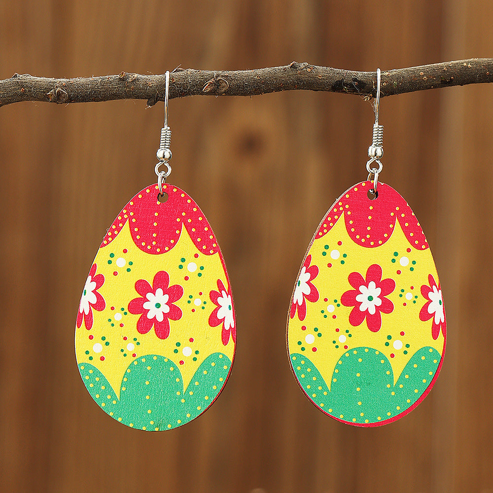 Wholesale Wooden Egg Earrings Easter  Ear Jewelry