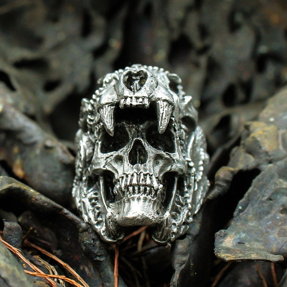 Wholesale Retro Fire Skull Punk Men' s Ring