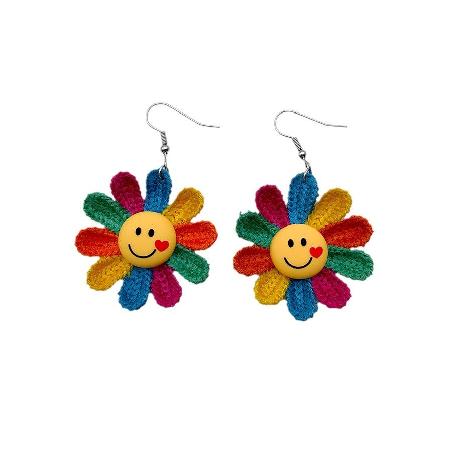 Wholesale Cartoon Smiling Face Colorful Sunflower Earrings ACC-ES-Xizhao009