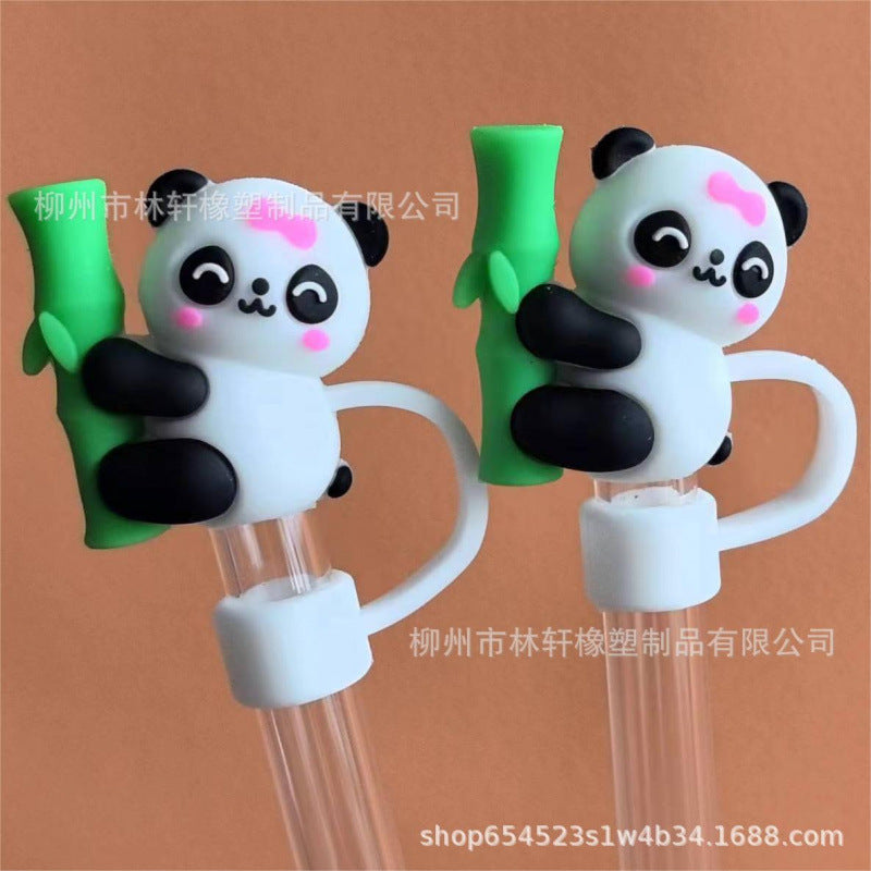 Wholesale  Cartoon Red Panda 10mm PVC Soft Straw Tube Cap