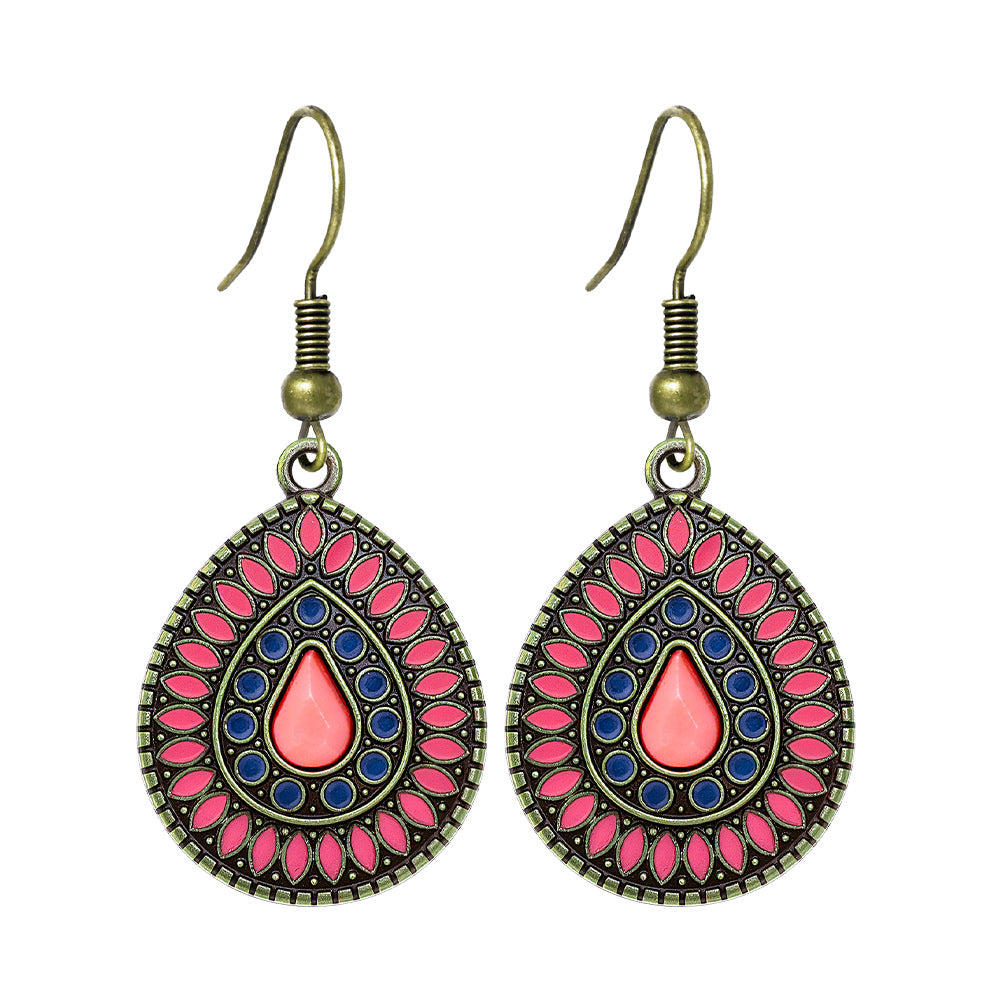 Wholesale Zinc Alloy Bohemian Water Drop Earrings Retro Ethnic Style Jewelry For Women Party Gift