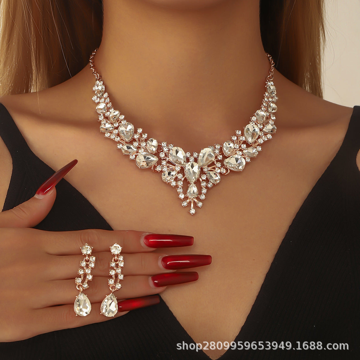 Wholesale Jewelry Set Crystal Accessories Alloy Necklace Earrings