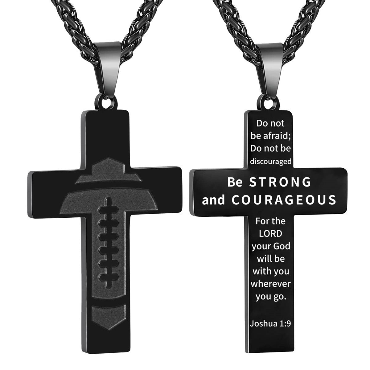 Wholesale American Football Stainless Steel Cross Bible Pendant Necklace