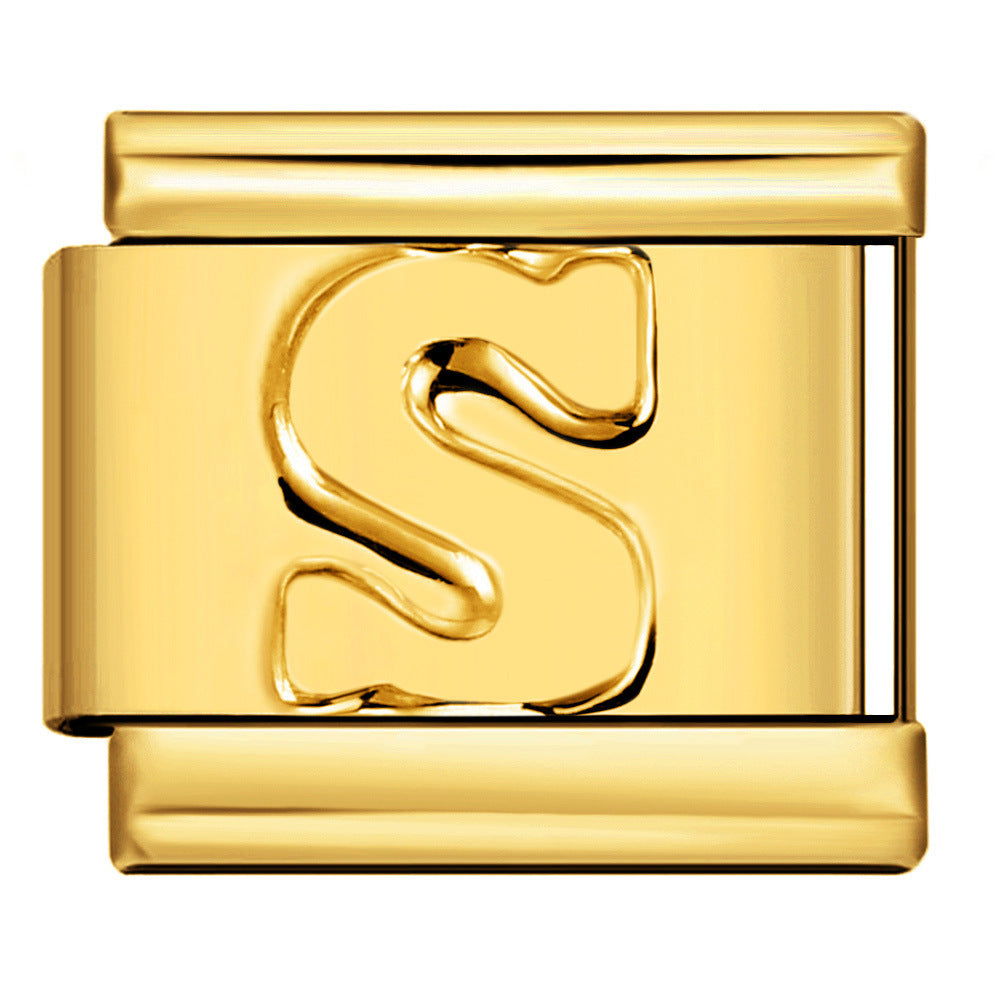 Wholesale Gold Plated Stainless Steel Concave Letter Modular Bracelet - DIY Jewelry Accessory for Boutique Resale