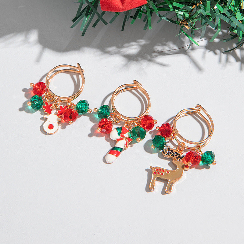 Wholesale  Elk Crutch Three-Piece  Christmas Cute Bell Animal Pendant Ring suit