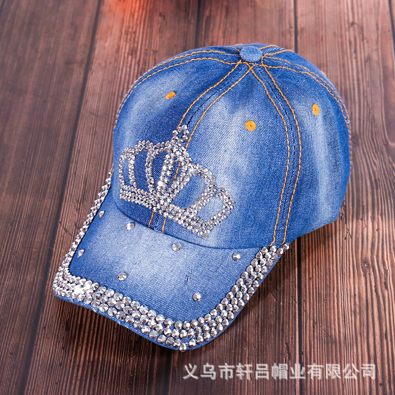 Wholesale Rhinestone Washed Denim Baseball Cap