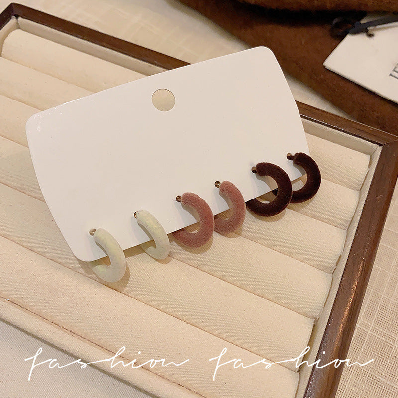 Wholesale 925 silver needle flocking plush earrings literary exaggerated earrings