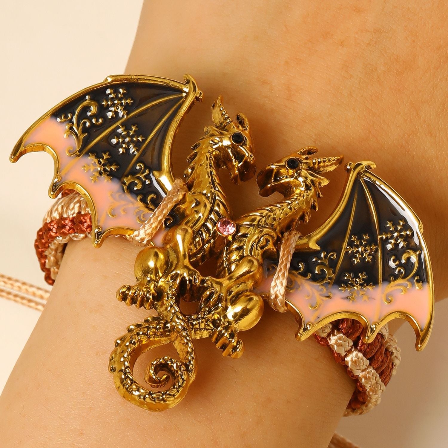 Wholesale Zinc Alloy Enamel Dragon Braided Bracelet,  Men' s Ancient Silver Fashion Jewelry Accessory