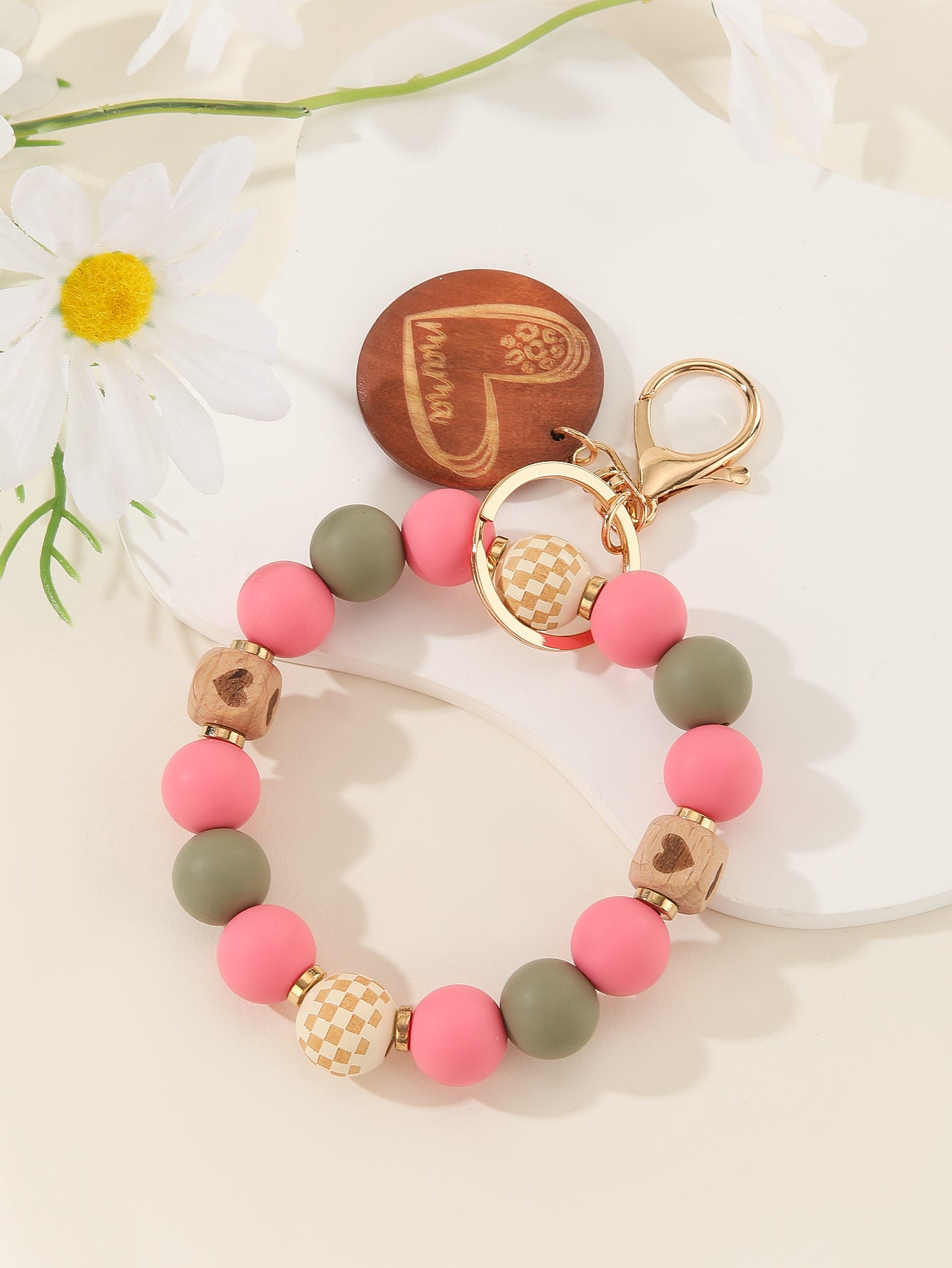 Wholesale  Wooden Bead Silicone Bracelet Keychains