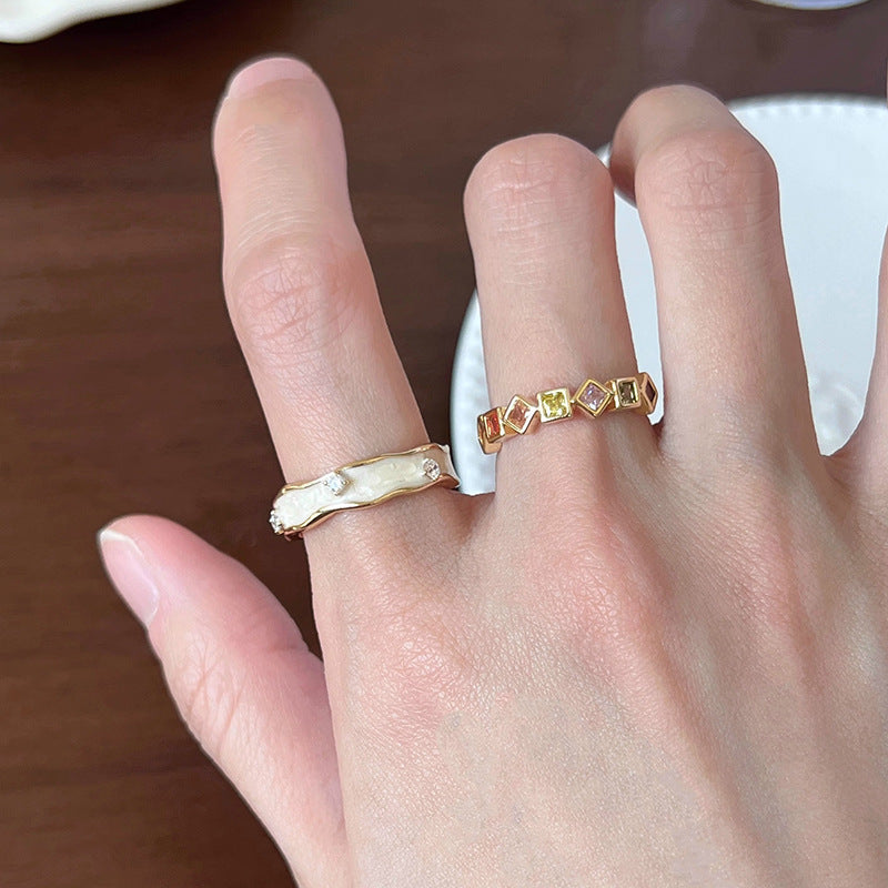 Wholesale  Pearl fritillary ring colorful zircon open index finger ring