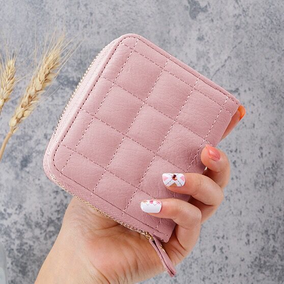 Wholesale Trendy Korean Style Women S Small Wallet White PU Leather ed Checkered Multi Card Slots Zip Buckle Cute Student Coin Purse Fashion Accessory