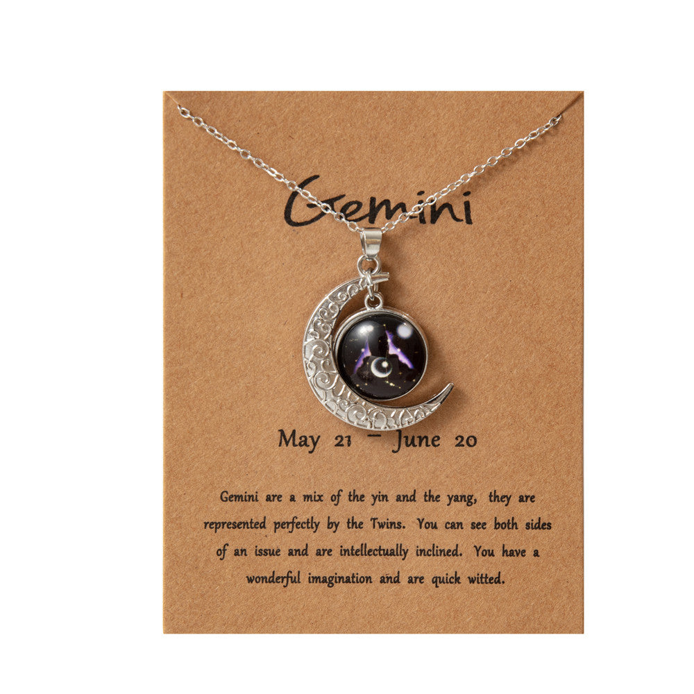 Wholesale Retro Luminous Contion Moon Pendant Necklace,  Zinc Alloy Glass,  Fashion Accessory for Women