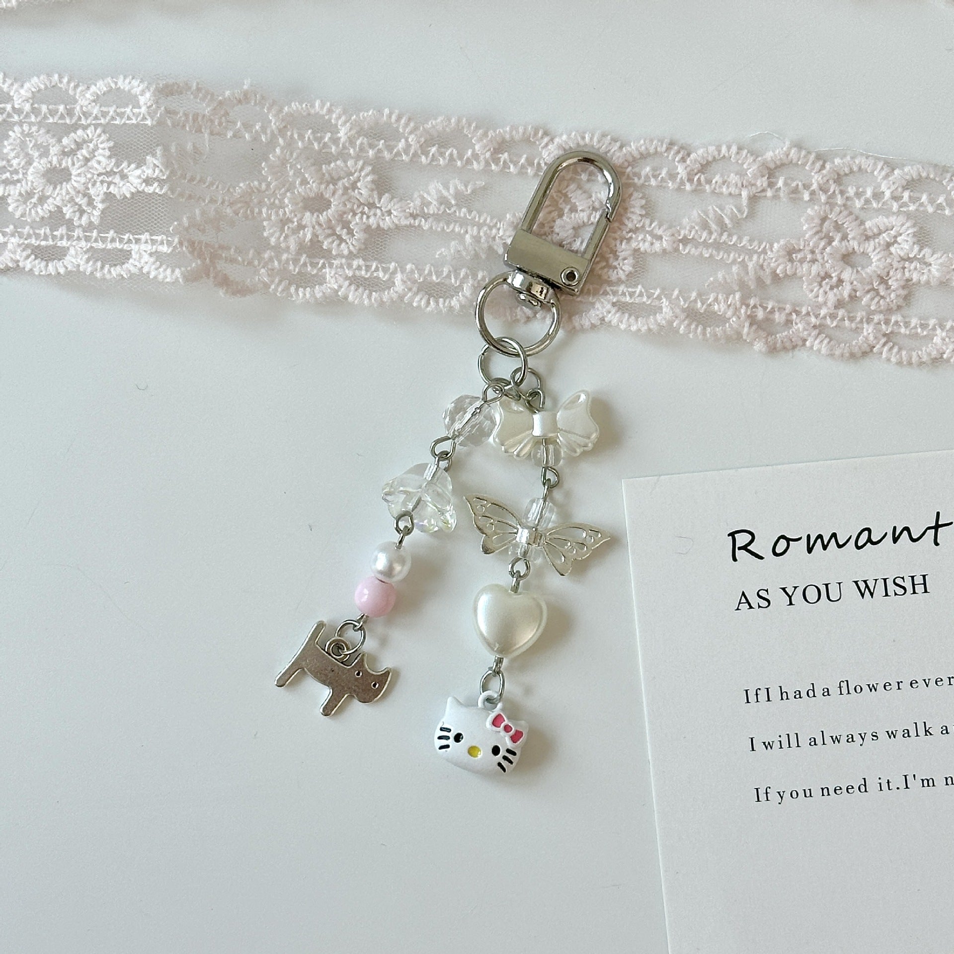 Wholesale Cute Cat Bow Chain Love Wings Keychains