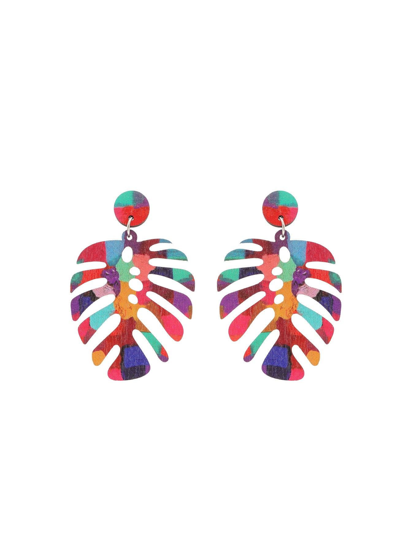 Wholesale  Bohemian Style Colorful Leaf-shaped Wooden Earrings