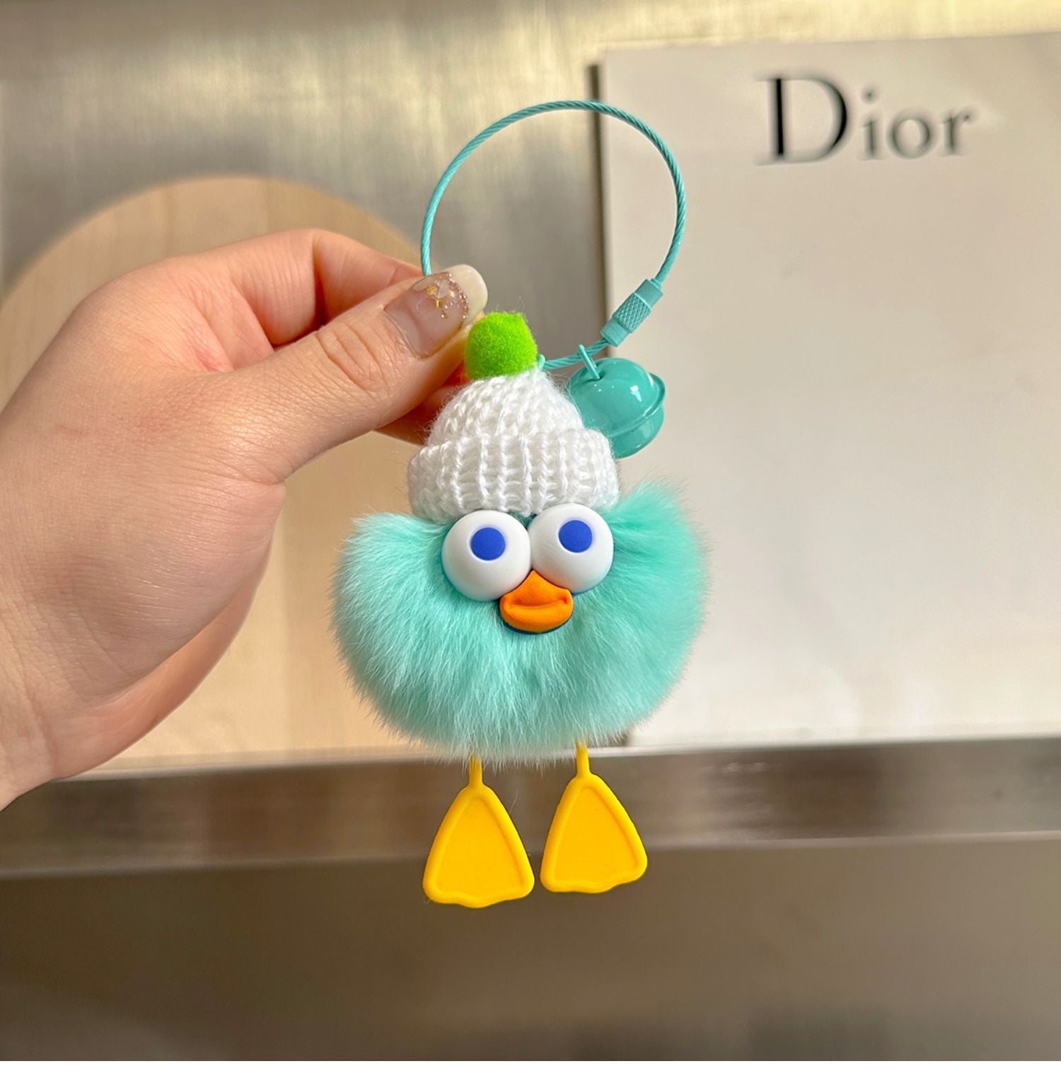 Wholesale Cute Faux Rabbit Fur Duck Car Keychain