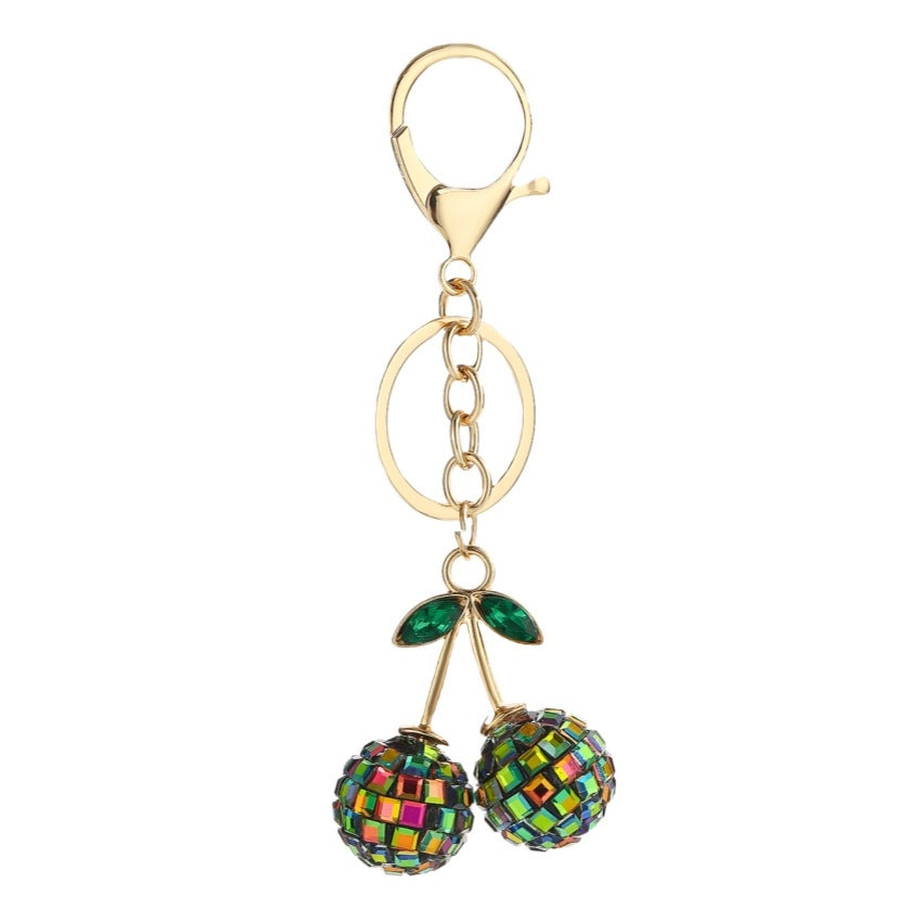 Wholesale Multicolored diamond-encrusted cherry keychain pendant