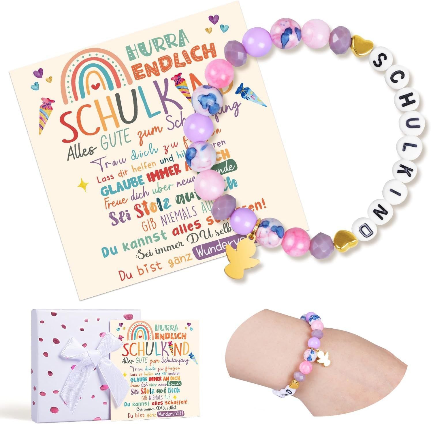 Wholesale School Season Girl Bracelet Red Striped Agate Pink Crystal Alphabet Bead  Unicorn Bracelet