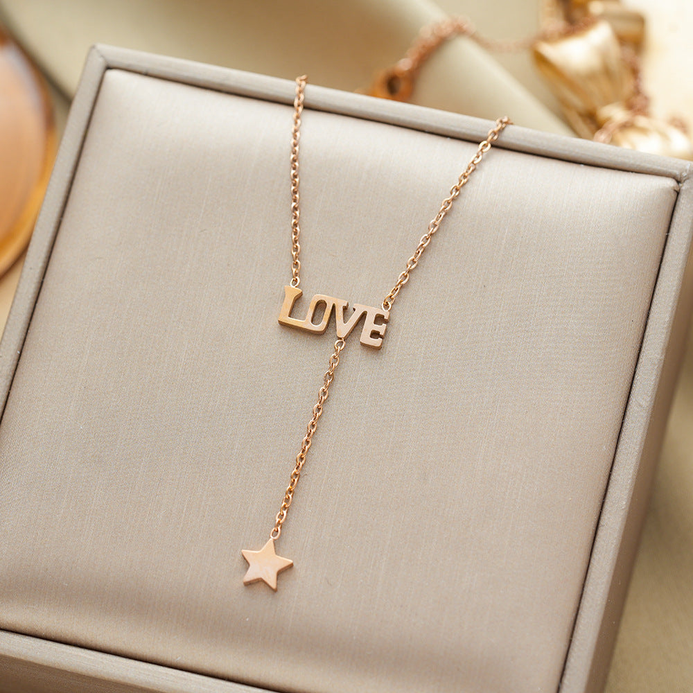 Wholesale Simple Love Tassel Star Titanium Steel Collarbone Chain Short Chain Necklaces