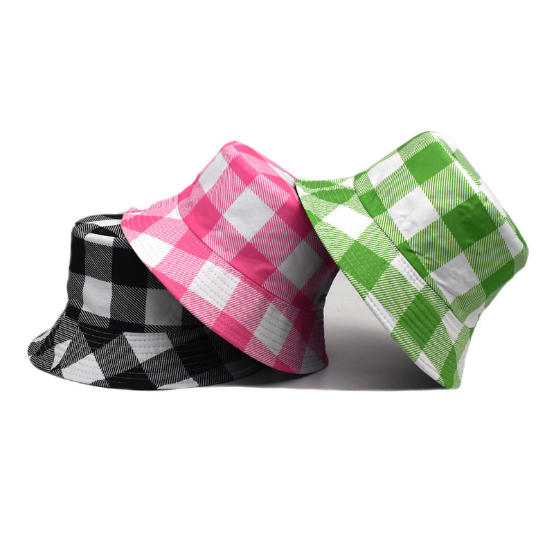 Wholesale Large Plaid Print Bucket Hat ACC-HT-ShunMa001
