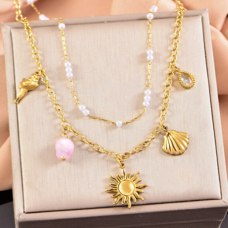 Wholesale Ocean series titanium steel double-layer stacked necklace